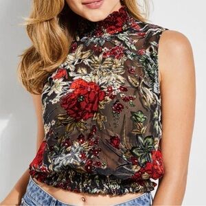 Floral Velvet Mesh Top